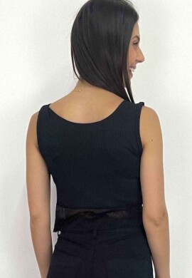 BLUSA CROPPED RENDADO COM AMARRAÇÃO  COSH JEANS  Preto