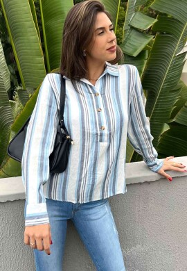 CAMISA MULLET FEMININA LISTRADA  COSH JEANS  Azul