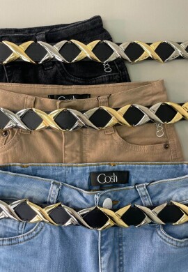 Cinto Detalhe em Metal X - Cosh Jeans - Preto/prata/dourado