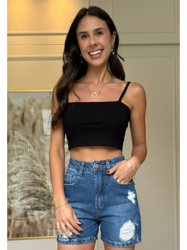 CROPPED CANELADO CAROL - COSH JEANS - Preto