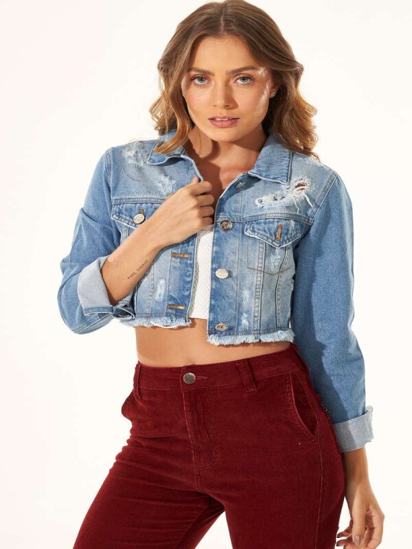 JAQUETA JEANS CROPPED DESTROYED  Jeans