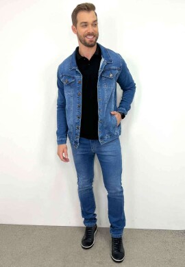 JAQUETA JEANS MOLETOM MASCULINA CLARA - COSH JEANS - Jeans