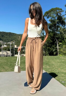 PANTALONA COM ELASTICO NA CINTURA FEMININA - COSH - Caqui