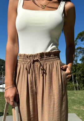 PANTALONA COM ELASTICO NA CINTURA FEMININA - COSH - Caqui