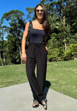 PANTALONA COM ELASTICO NA CINTURA FEMININA - COSH - Preto