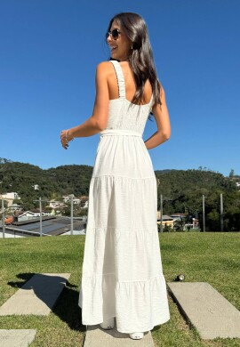 VESTIDO LONGO FEMININO EM CAMADAS - COSH - Branco