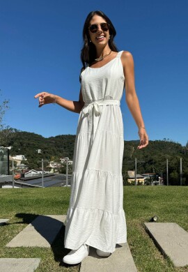 VESTIDO LONGO FEMININO EM CAMADAS - COSH - Branco