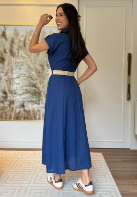 VESTIDO MIDI COM CINTO - COSH - Azul